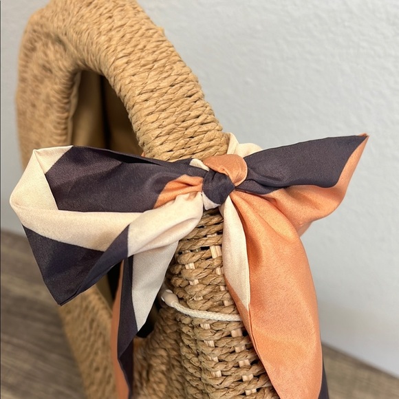 Madison West Tan Woven Hobo Bag with Orange and Black Scarf - Picture 4 of 9